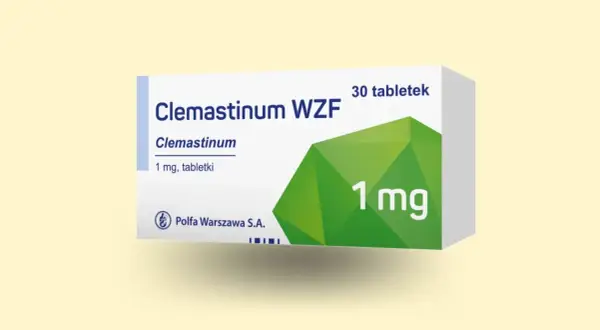 Opakowanie leku Clemastinum WZF 1 mg, zawierające 30 tabletek. Producent Polfa Warszawa S.A.