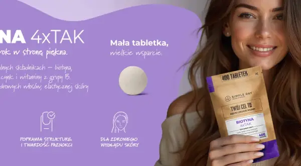 Biotyna 4xTak tabletki wspierają wzrost włosów, elastyczność skóry i mocne paznokcie. Mała tabletka, wielkie wsparcie dla piękna.