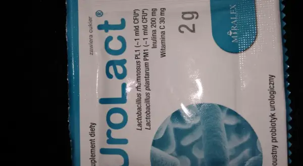 Opakowanie suplementu diety UroLact z probiotykami i witaminą C. Zawiera 2g.