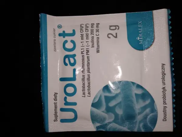 Opakowanie suplementu diety UroLact z probiotykami i witaminą C. Zawiera 2g.
